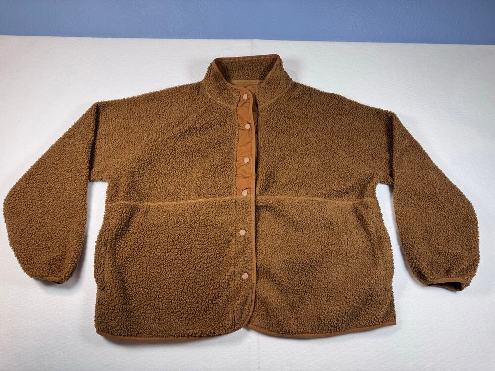 Vera Bradley Women XL Brown Teddy Sherpa Fleece Jacket Snap Front Cozy